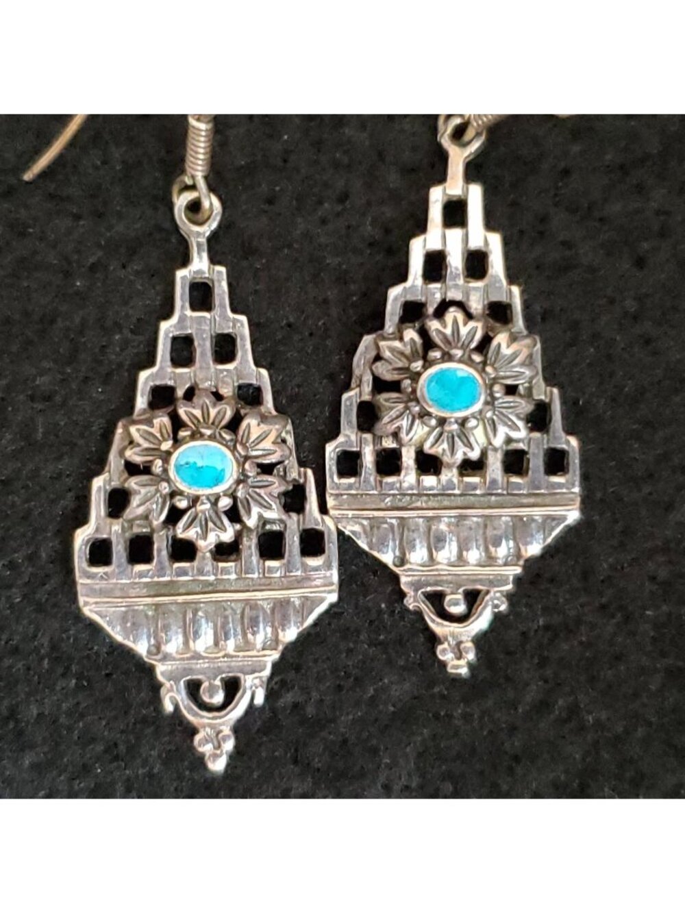 Vintage Sterling Silver Earrings Dangle Blue Stone Western Boho 1.5"
